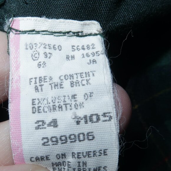 Vintage Girls Navy Blue Green Tartan Plaid Velvet Jumper Dress Gold Buttons 24m - Picture 5 of 5